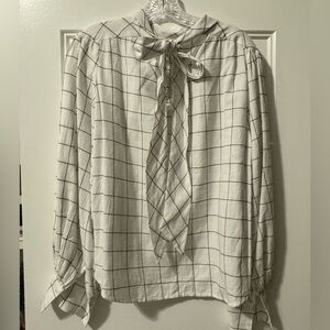 NWT Joie Pitrel Plaid Tie Neck Blouse Size Medium